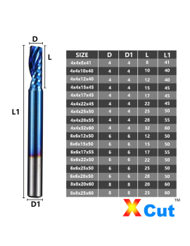 Fresa de 1 diente ø4 ø6 ø8mm XCut Azul