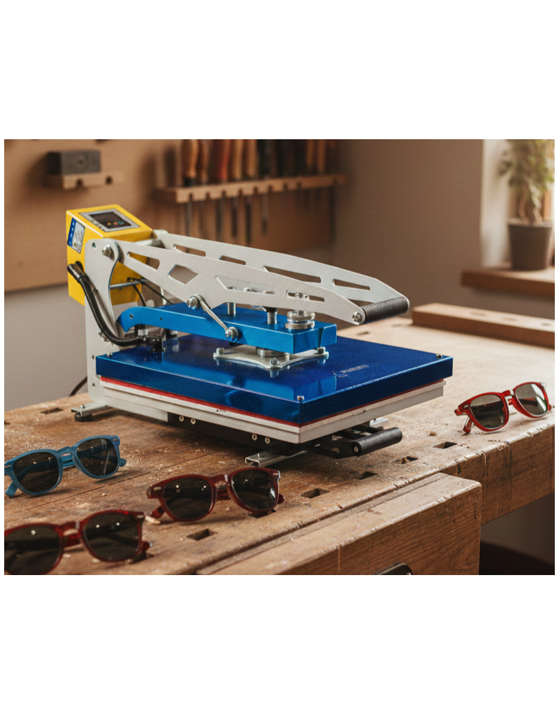 Semi-automatic press for acetate sheet bonding – Eyewear manufacturing