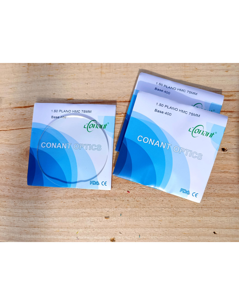 Pack of 25 Pairs of CR39 Demo Lenses – 75mm – Base 4 – Green HMC Anti-Reflective Coating